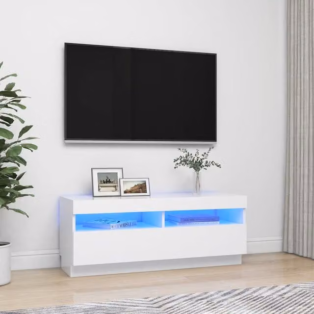 Berkfield Home Modern Glossy White TV Cabinet with LED Lights W/D/H: 100 x 35 x 40 cm – 1