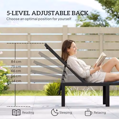 Outsunny Reclining Sun Lounger with Adjustable Headrest and Textilene Seat, Blue, W/D/H: 120 x 60 x 84 cm – 4