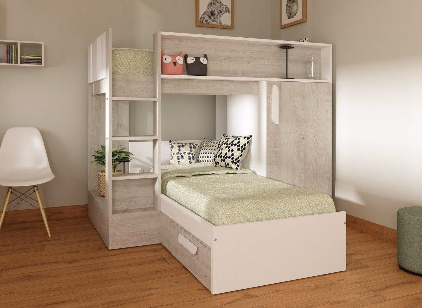 Dreams Jenna Kids Multiway Bunk Bed in White with Drawers and Bedside Shelf, 90 x 200 cm