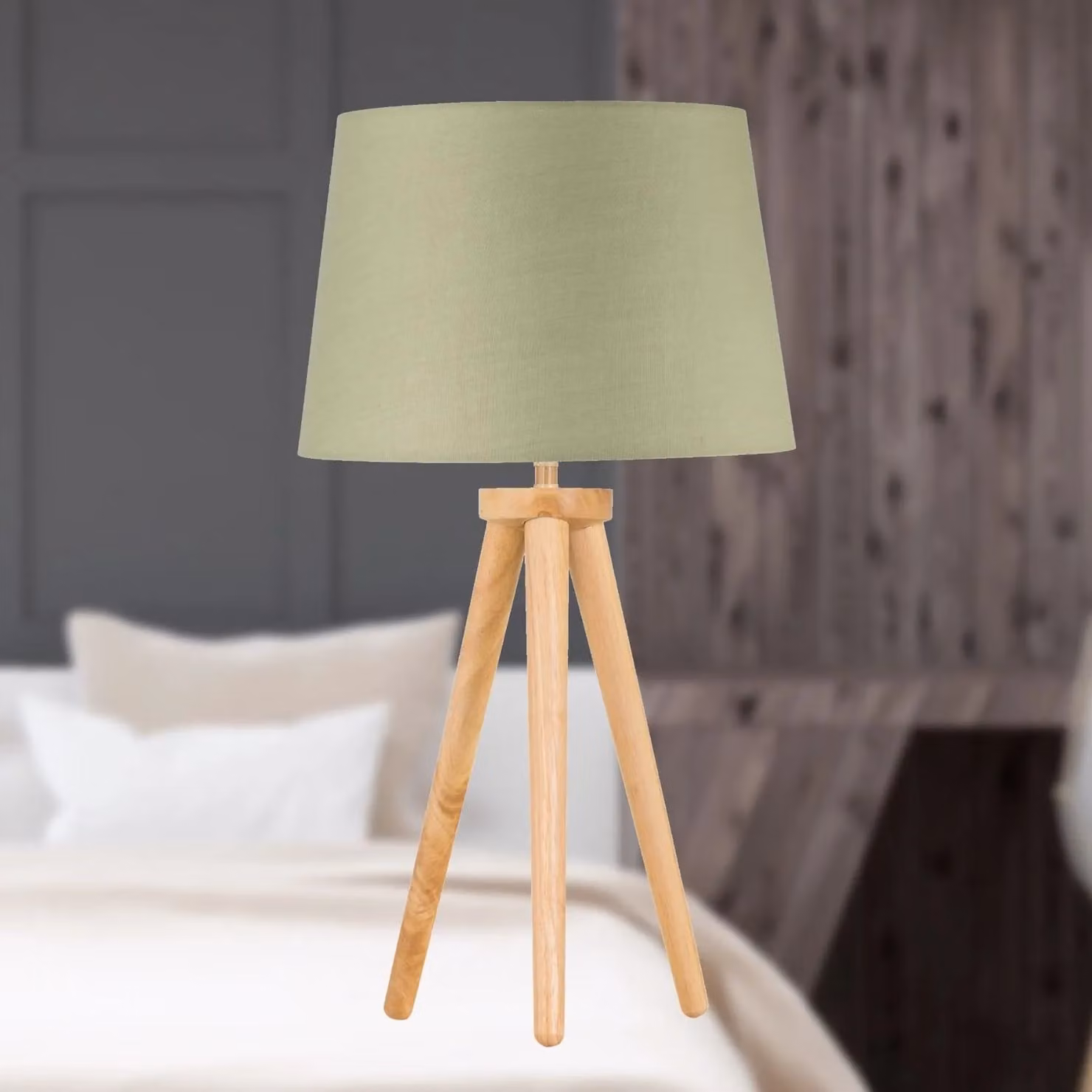 First Choice Lighting Voyage Table Lamp with Sage Green Fabric Shade and Light Oak Wood Base in Brown – 2