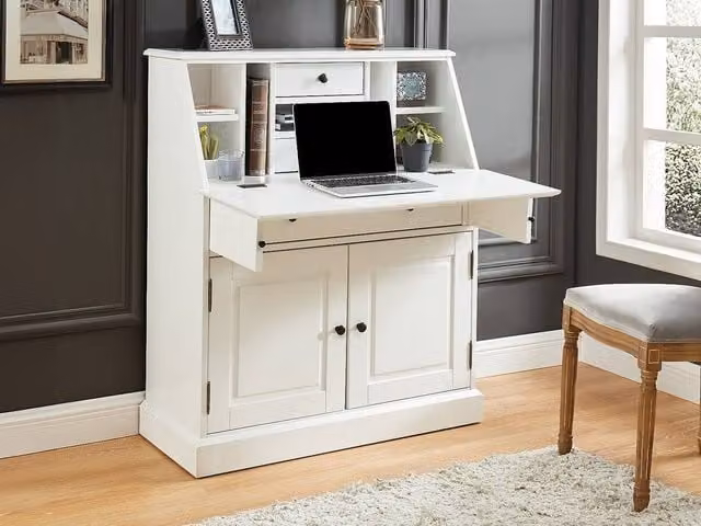 Vente-unique Cleore Secretary Desk in White Pine and MDF – 1