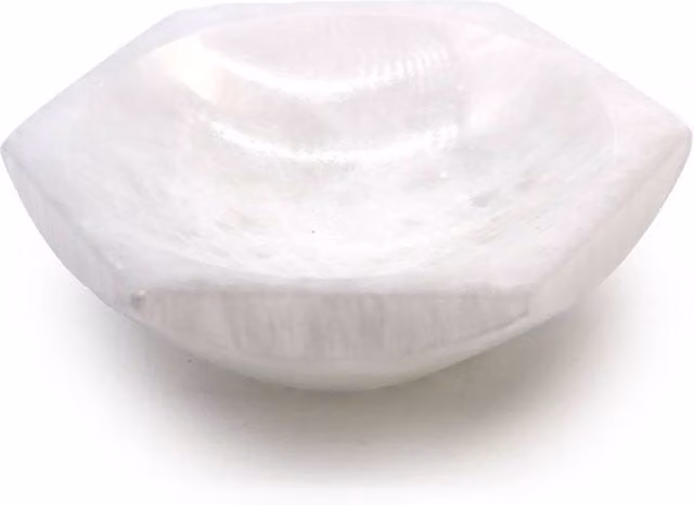 KDMD White Selenite Hexagonal Stone Bowl for Crystal, Jewellery and Decor Storage, Diameter: 15 cm