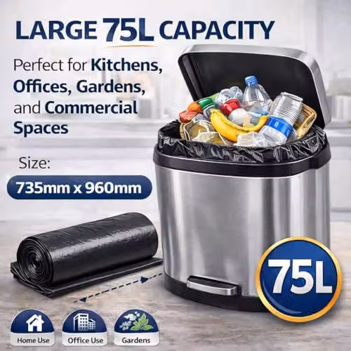 Hero Heavy Duty Recycled Black Bin Bags, 75L, Pack of 150 – 2