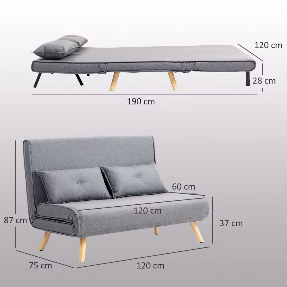 Wyld Haus Maba Grey 2 Seater Linen Look Click Clack Sofa Bed with Scatter Cushions – 3
