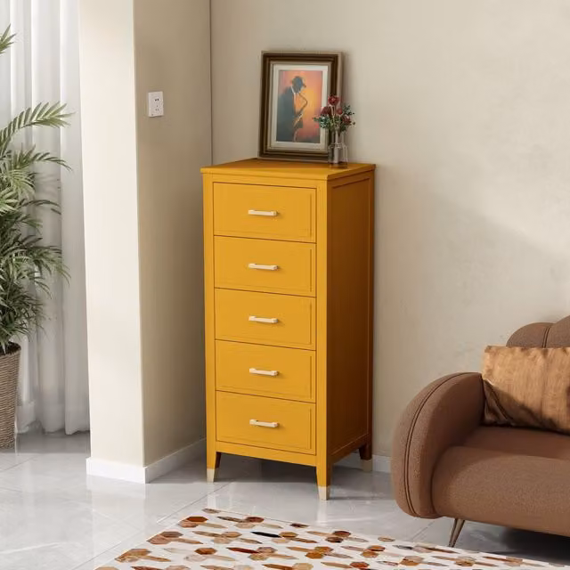 Cabinet Bits Palazzi 5 Drawer Narrow Chest of Drawers in Yellow