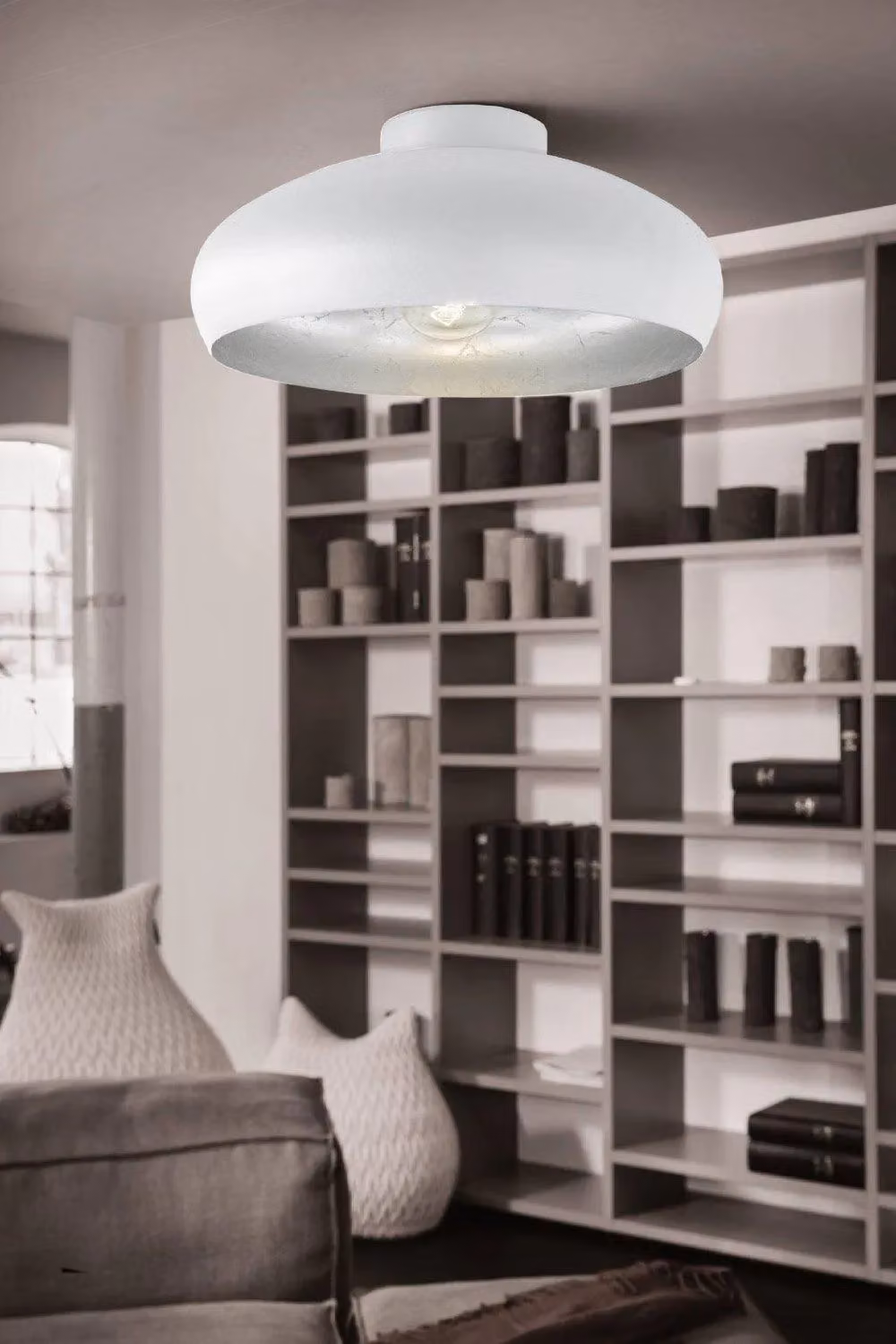 Eglo Mogano Retro Round Metal and Glass Flush Ceiling Light in White, Grey and Silver – 3