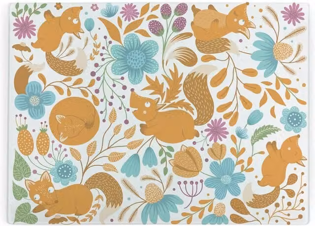 Purely Home Orange Foxes Large Rectangular Smooth Glass Worktop Protector and Kitchen Cutting Board in Orange and Multicolour