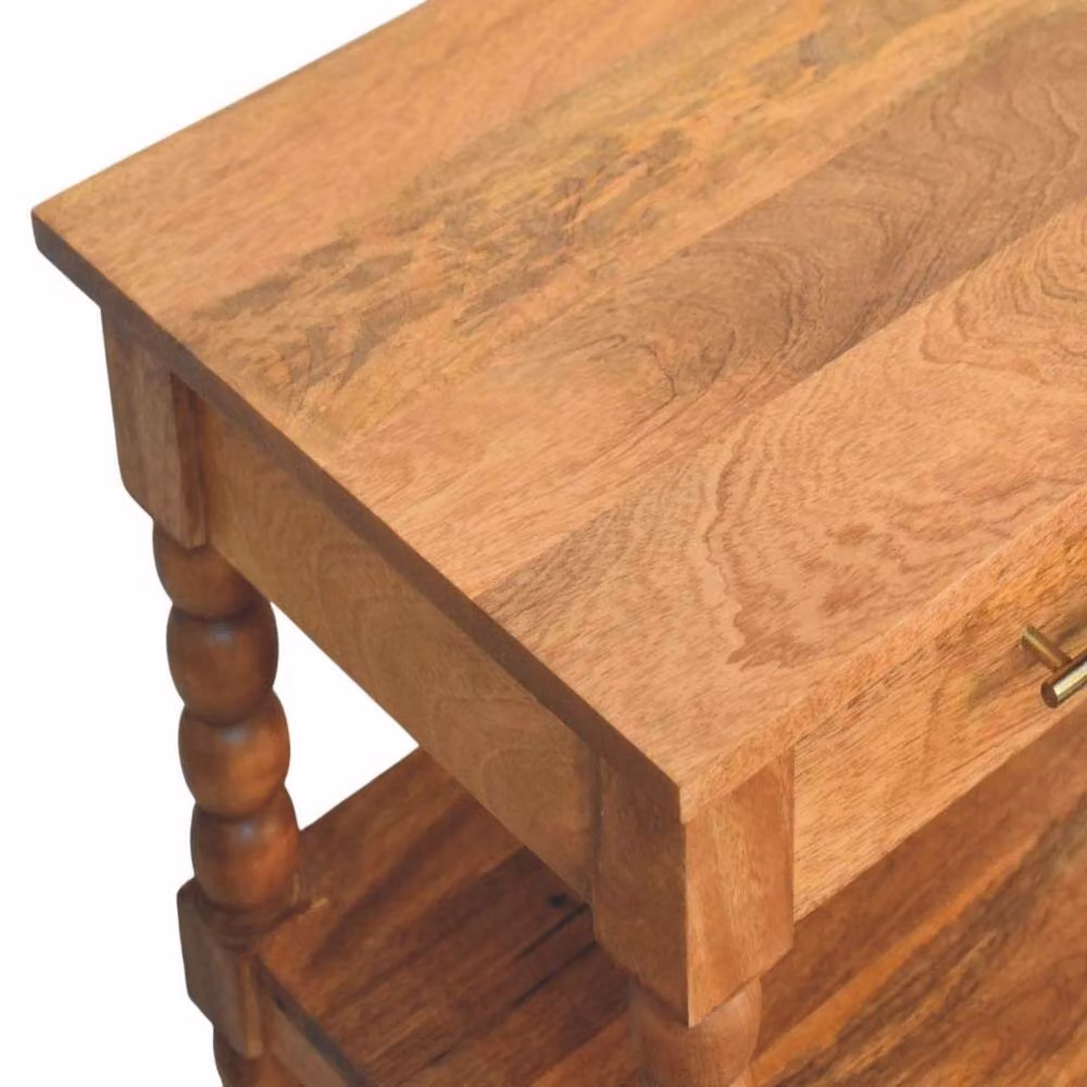 STILVORA Solid Wood Side Table with Drawer and Open Storage in Brown – 4