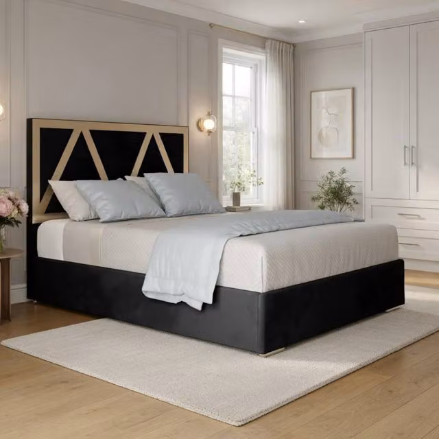 KDMD Exbourne Upholstered Velvet Designer Bed Frame with Metal Accents, King Size, 180 x 200 cm – 1