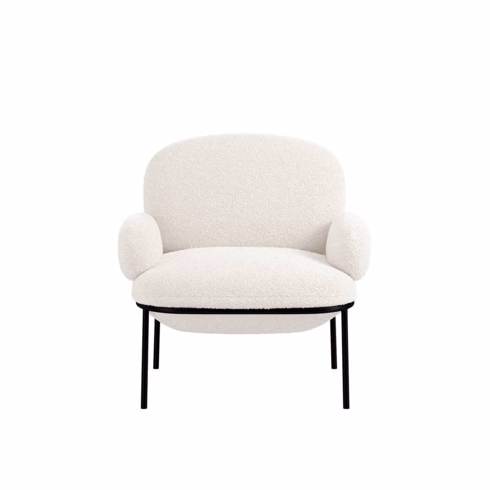 Wyld Haus Tritta Curved Ivory Sherpa Bouclé Accent Chair with Matt Black Metal Legs – 2