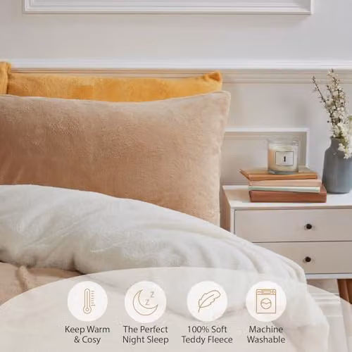 Brentfords Reversible Teddy Fleece Duvet Cover and Pillowcase Set, Mink Latte Cream, Single – 3
