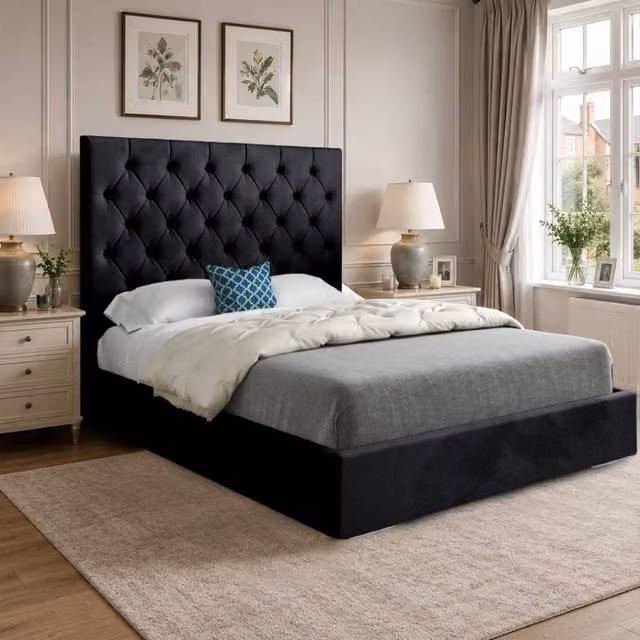 Casani Cottesmore Chesterfield Upholstered Velvet Bed Frame, Black, W/D/H: 137 x 90 x 98 cm