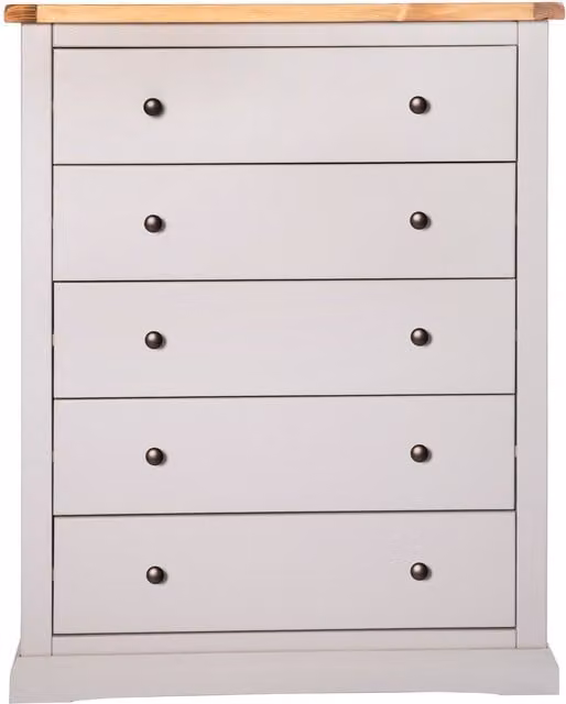 Cabinet Bits Loreo 5 Drawer Chest of Drawers in Light Grey with Gold Knobs