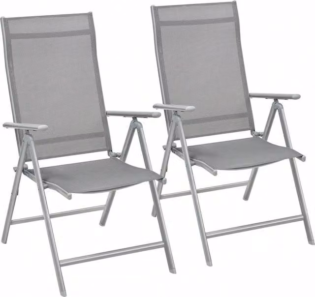 SONGMICS Set of 2 Grey Folding Garden Chairs with Armrests and Aluminium Frame