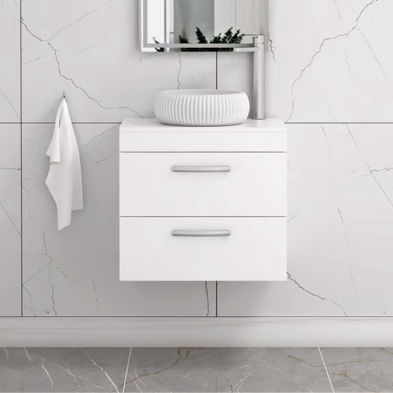 Royal Bathrooms Turin 800mm Wall Hung Vanity Unit with 2 Drawers and Countertop Basin in Gloss White
