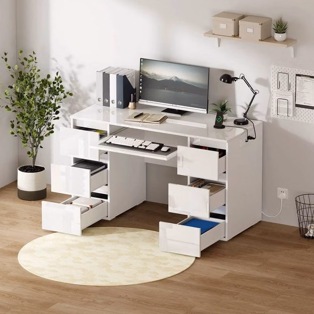 FORGEVIO White High Gloss Modern Dressing Table and Vanity Makeup Desk – 2