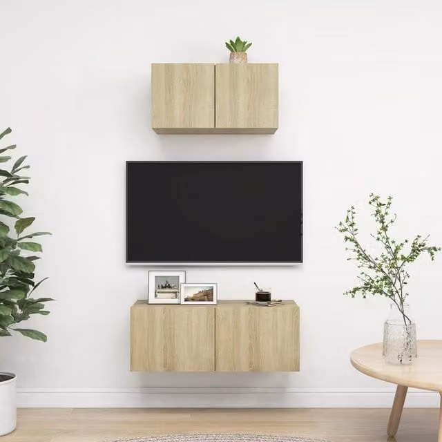 Berkfield Home 2 Piece Modern TV Cabinet Set in Sonoma Oak Brown and Beige Engineered Wood