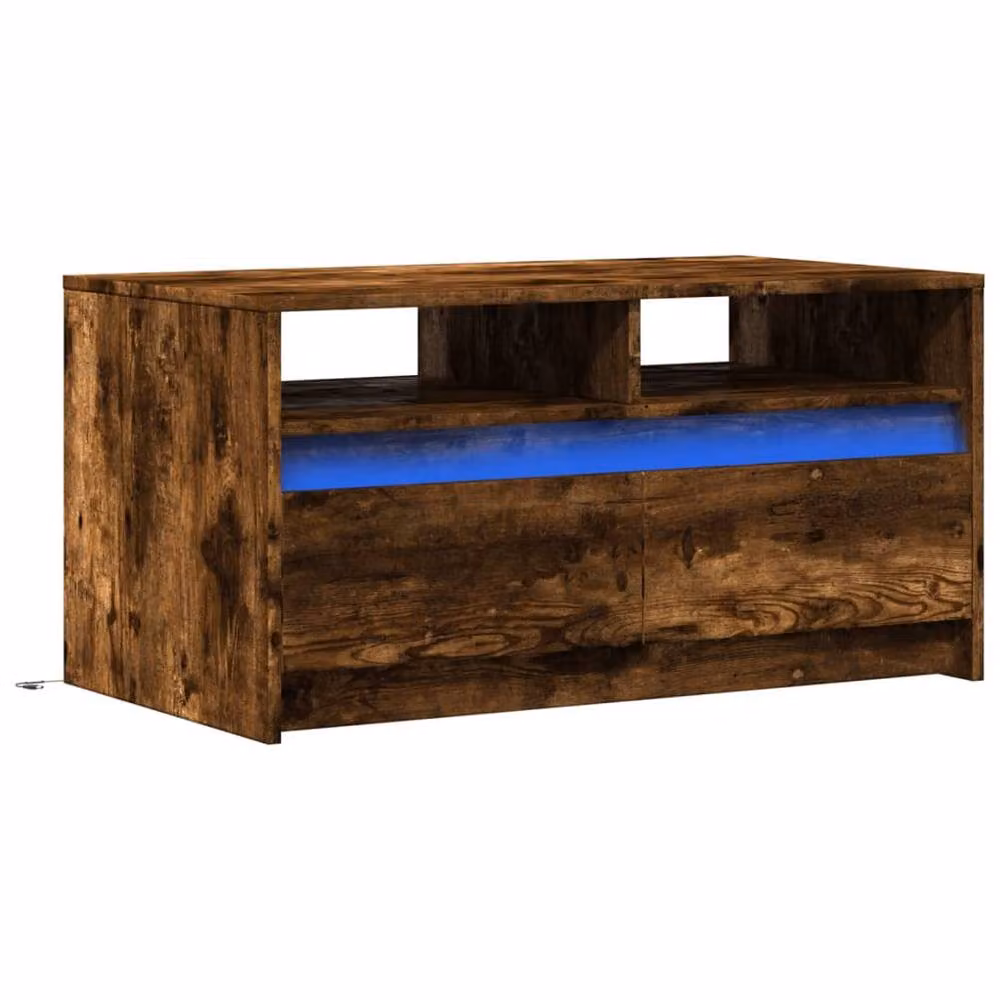 Berkfield Home Rectangular Coffee Table with LED Lights in Smoked Oak Brown – 3