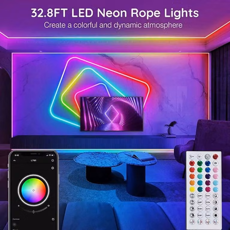 FLAVORA RGB LED Neon Strip Lights, 10m Multicolour Flexible Rope Light