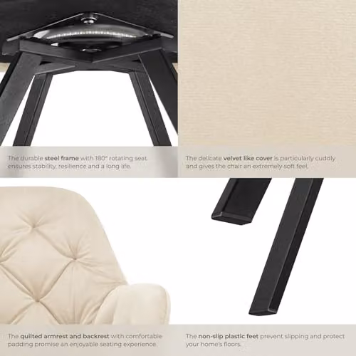tectake Set of 4 Lucia Armchairs in Beige with Geometric Pattern and Metal Legs – 4