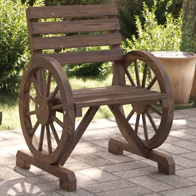 Berkfield Home Set of 4 Rustic Brown Solid Wood Fir Garden Chairs – 1