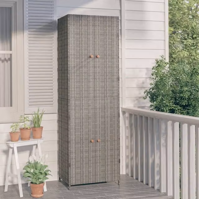 Berkfield Home Grey Poly Rattan Garden Storage Cabinet W/D/H: 59 x 40 x 180 cm – 1