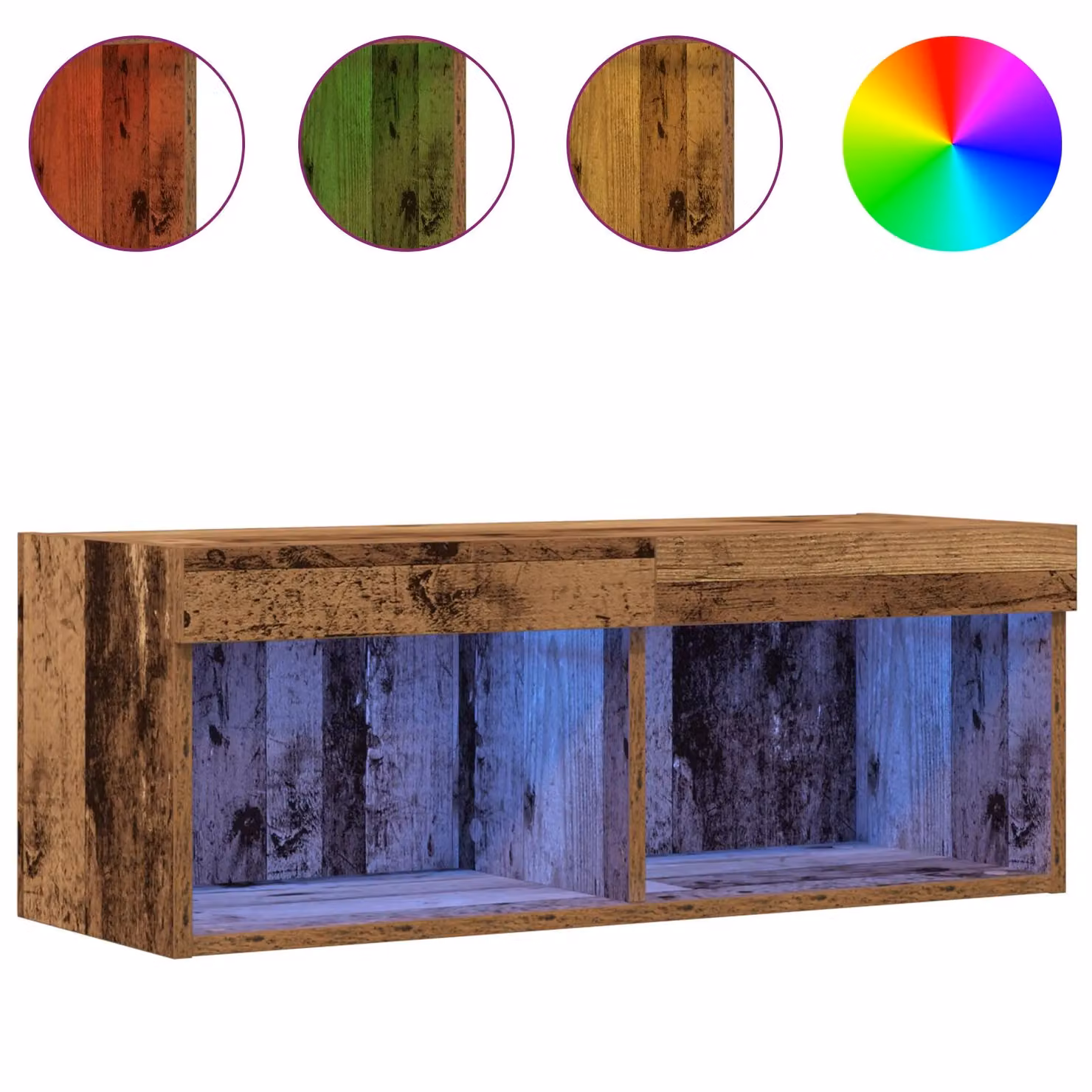 Berkfield Home Wall Mounted TV Cabinet with Integrated LED Lights in Brown Old Wood, W/D/H: 80 x 30 x 30 cm – 4