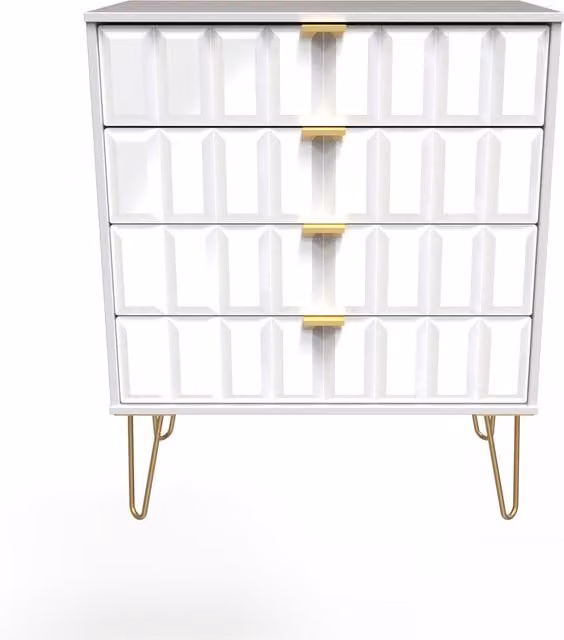 Ready Assembled 2 U Metro 4 Drawer Chest in White and Gold