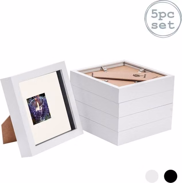 Nicola Spring Single Square 3D Box Photo Frame, Pack of 5, White and Yellow, W/H: 15.24 x 15.24 cm