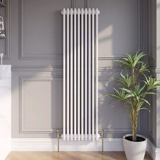 Temprazo White Steel Double Bar Column Radiator H: 60.5 cm, W: 30 cm, D: 4.7 cm