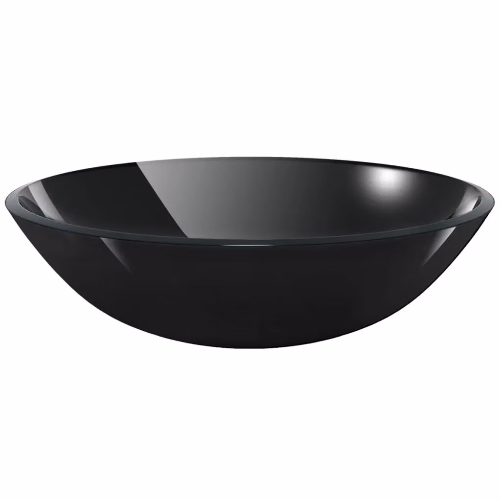 Berkfield Home Black Tempered Glass Basin, Diameter: 42 cm – 2