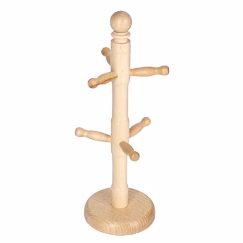 KitchenCraft Wooden Mug Tree Holder in Brown Wood, W: 11.5 cm, H: 32.5 cm