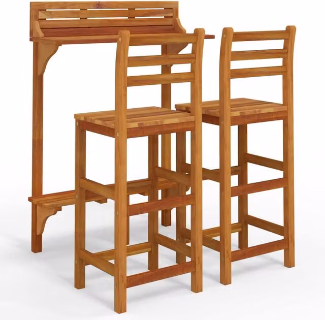 Berkfield Home 3 Piece Balcony Bar Set in Brown Oiled Acacia Wood and Metal – 1