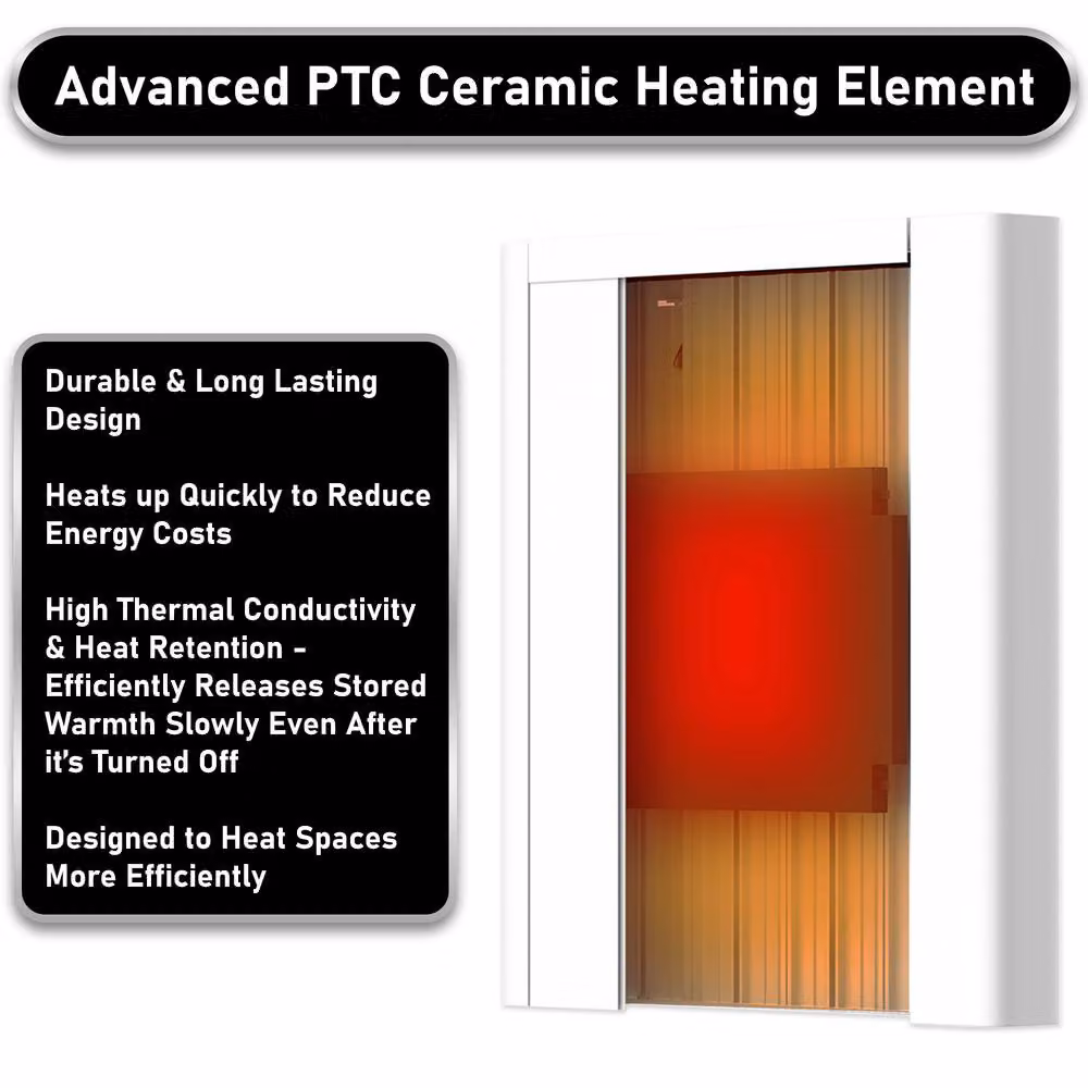 MYLEK 1kW Ceramic Electric Panel Heater with WiFi App Control and Triac Thermostat in White – 2