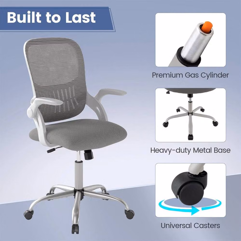 Kelvenix Grey Fabric Height Adjustable Swivel Task Chair with Armrests – 2