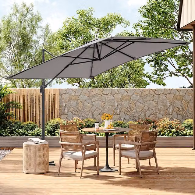 Livingandhome 2.5m Cantilever Garden Parasol with Cross Base in Grey