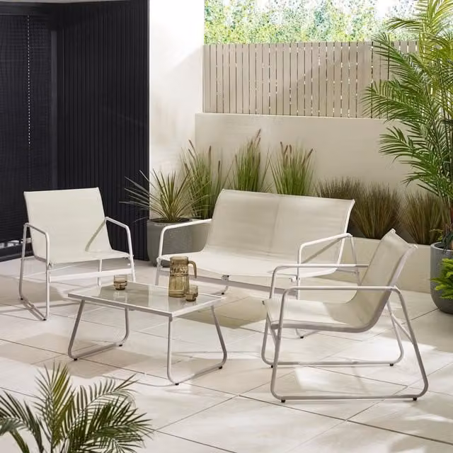 FurnitureboxUK Naxos 4 Seat Outdoor Conversation Set with Sofa, Chairs and Table in Cream