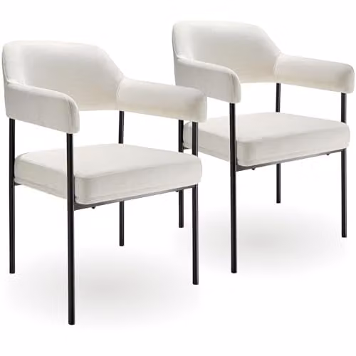 tectake Set of 2 Doe Armchairs in Woven Fabric, Off-White and Black