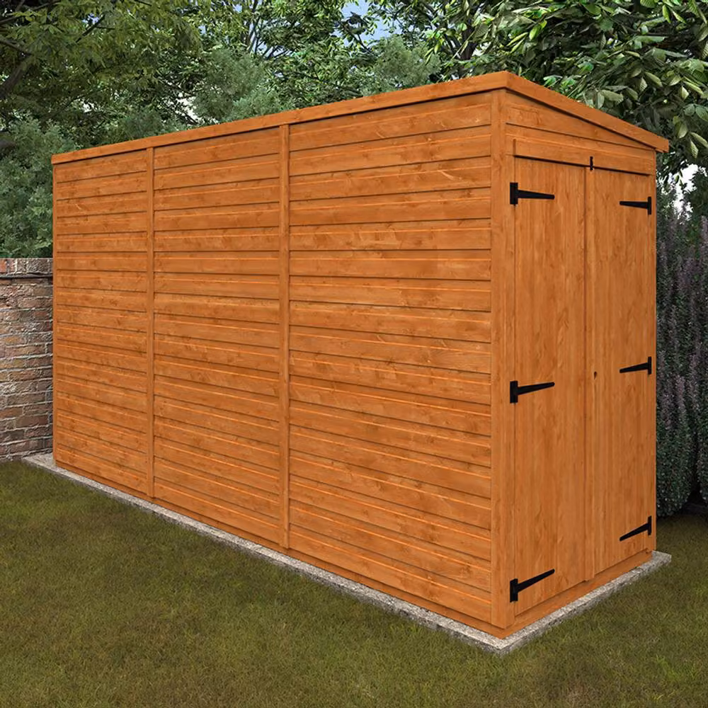 Buttercup Farm Pent Double Door Windowless 12mm Flex Wooden Garden Shed in Burnt Orange, W: 115 cm, D: 353.8 cm, H: 203 cm – 2