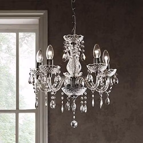 K Living Tuscany 5 Light Ceiling Chandelier in Chrome and Transparent Crystal Drops