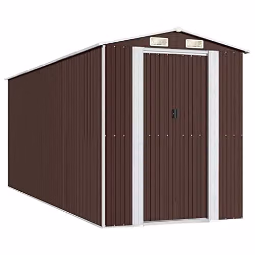 vidaXL Gable Garden Shed in Dark Brown Galvanised Steel, W/D/H: 5374 x 192 x 223 cm