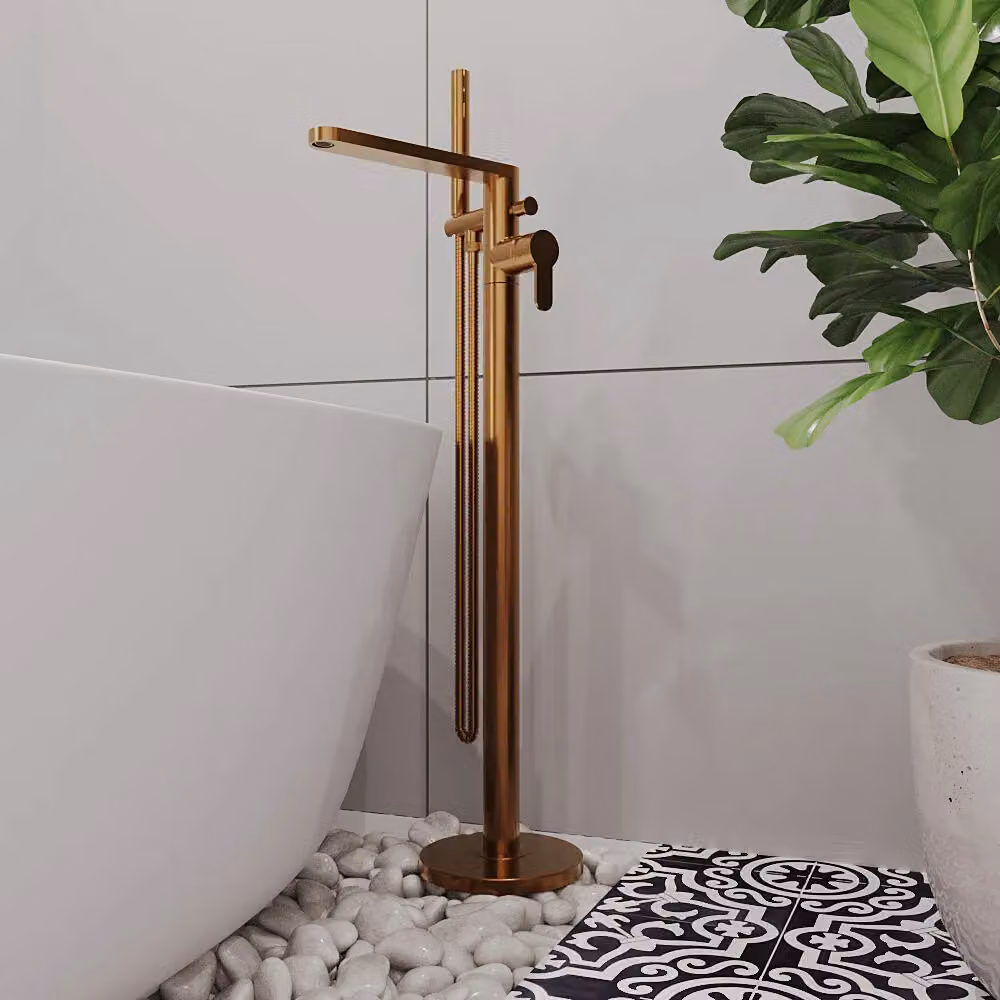 Balterley Pride Round Freestanding Bath Shower Mixer Tap and Kit with Single Lever in Brushed Bronze Brown – 2