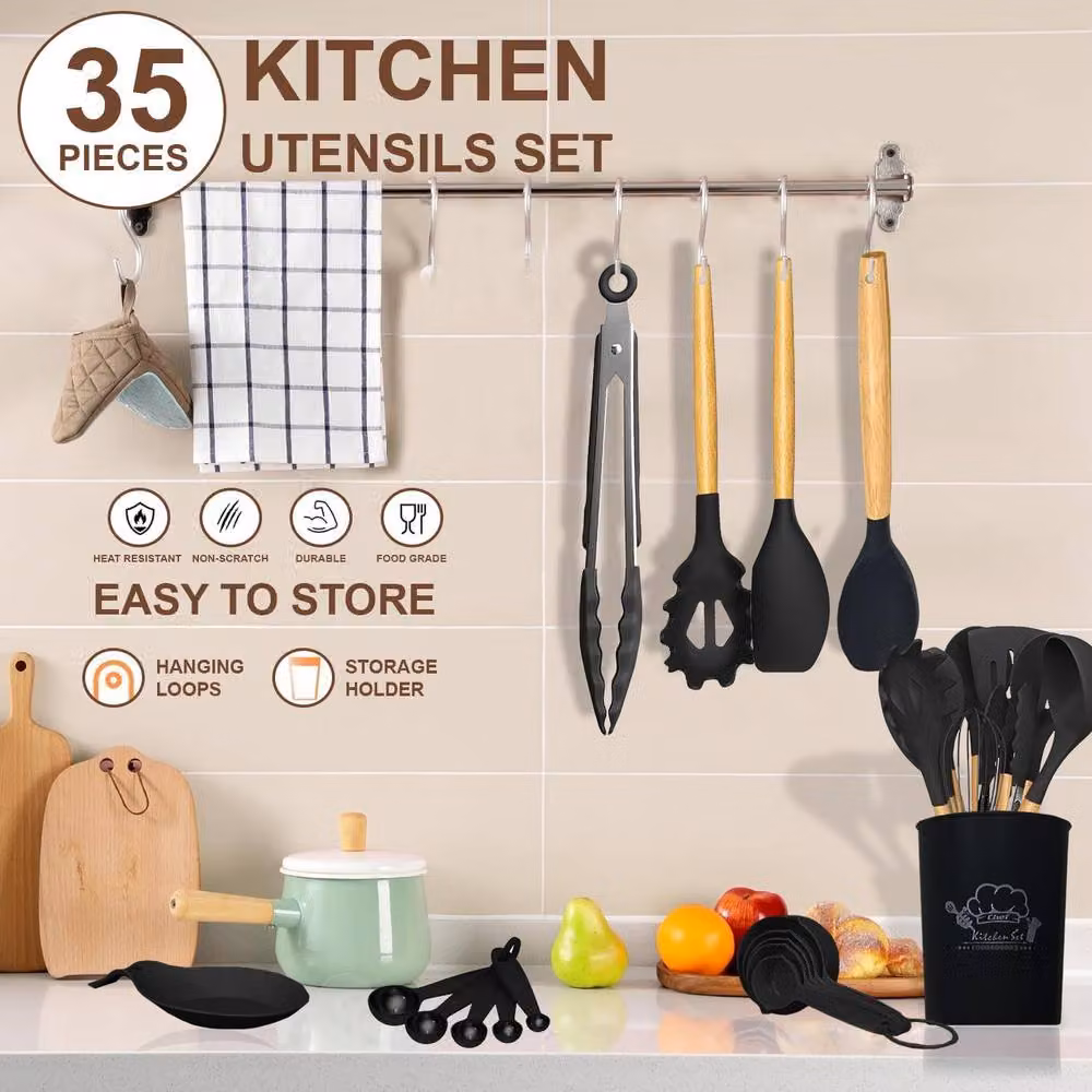 ATEK 35-Piece Non-Stick Heat Resistant Silicone Kitchen Utensils Set in Black – 4