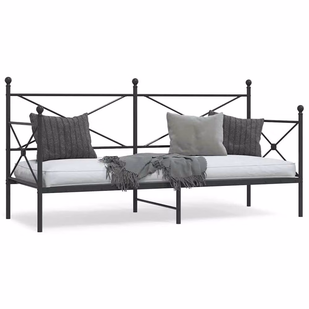 Berkfield Home Durable Metal Day Bed in Black, W/D/H: 90 x 200 x 107 cm – 2