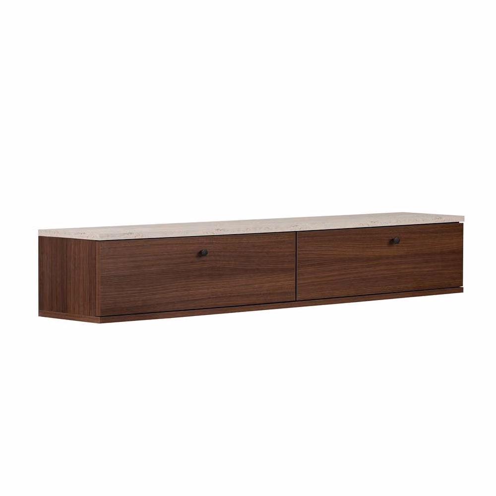 CALICOSY ROY Wall-Mounted TV Unit with 2 Drop-Down Doors in Walnut Brown, Width: 160 cm – 4