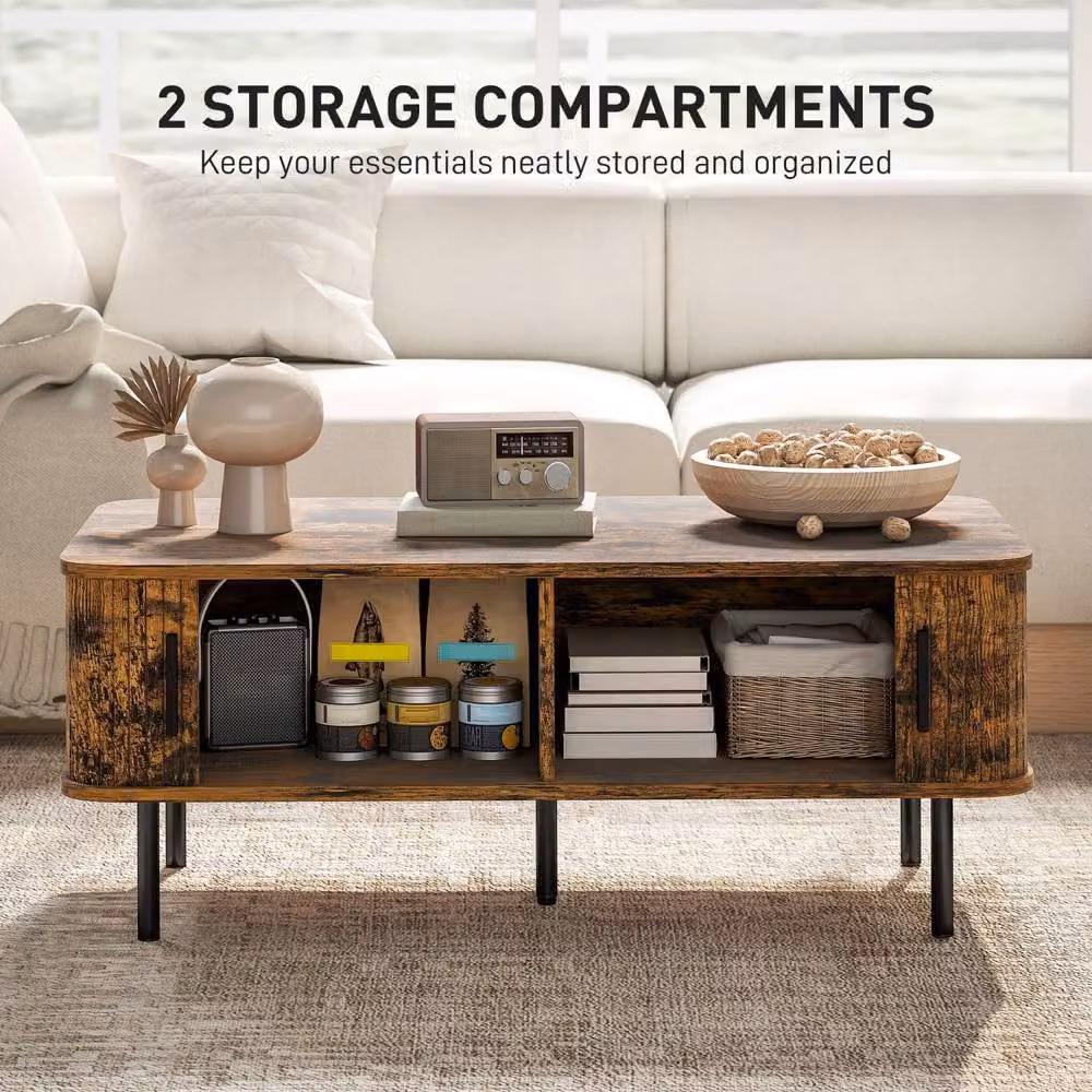 Wyld Haus Ninoma Rectangular Coffee Table in Rustic Brown with Tambour Sliding Doors – 6