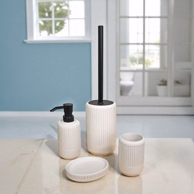 Showerdrape Alexandria Stone 4 Piece Freestanding Bathroom Accessory Set in Beige