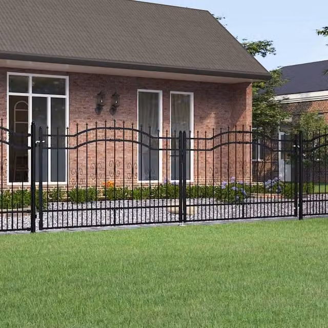 Berkfield Home Spear Top Fence Gate in Black Powder-coated Steel, W: 406 cm, H: 173 cm – 1