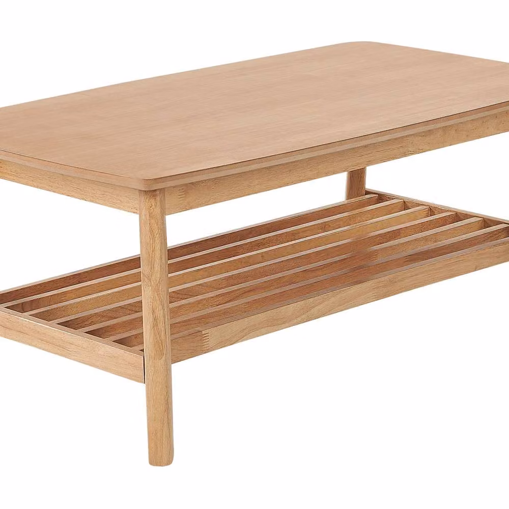 Wyld and Coco Classic Rectangular Coffee Table with Light Brown Wood Top and Rubberwood Legs, W/D/H: 100 x 55 x 42 cm – 2