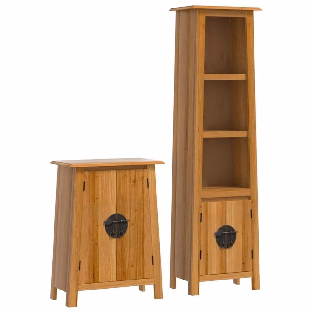 Berkfield Home Beautiful 2 Piece Vintage Bathroom Furniture Set in Brown Solid Pine Wood, H 170 cm x W 32 cm x D 40 cm (Tall Cabinet and Side Cabinet) – 3